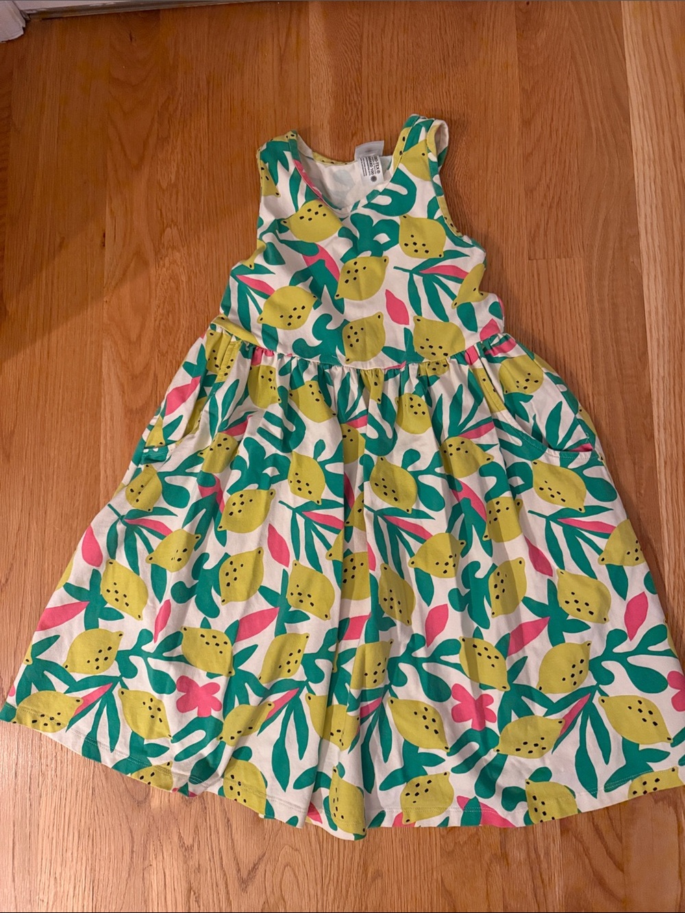 Hanna Andersson Lemon Print Cotton Sundress in Yellow, Green & Pink